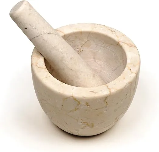 RSVP International Beige Marble Mortar & Pestle, 3 Ounce | Grind Spices, Powder Pesto, Mash Herbs, Crush Pills | Unique Marble Design