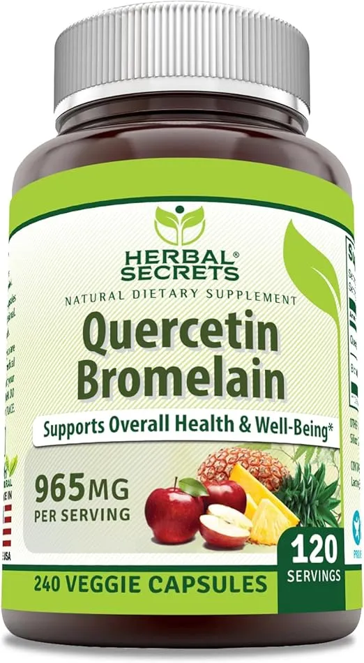 Herbal Secrets Quercetin 800mg with Bromelain 165mg, Veggie Capsules Supplement | Non-GMO | Gluten Free | Made in USA (965 mg, 240, Count)