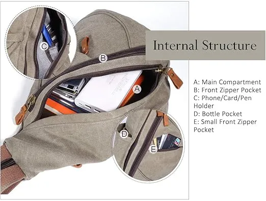 KL928 Canvas Sling Bag - Small Crossbody Backpack Shoulder Casual Daypack Rucksack for Men Women