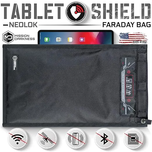 Mission Darkness NeoLok Non-Window Faraday Bag for Tablets (+ Secure Magnetic Closure) // Device Shielding for Law Enforcement & Military, Data Security, Anti-Hacking & Anti-Tracking Assurance