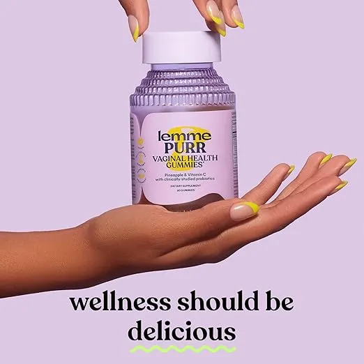 Lemme Purr Vaginal Probiotic Gummies for Women - Balanced pH, Healthy Odor, Yeast Balance & Flora Support + Vitamin C for Immune Health - Tasty Pineapple (60 Count)