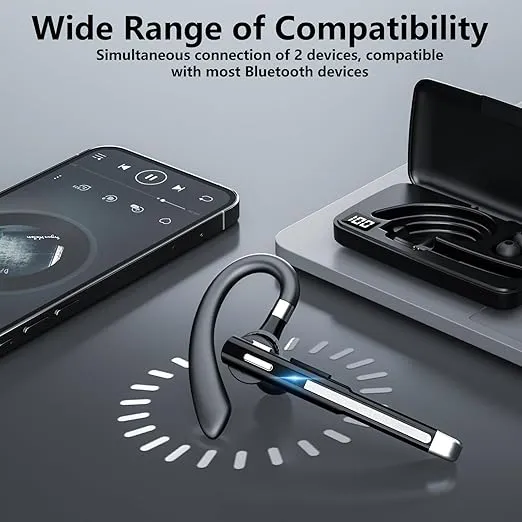 GOSCIEN Bluetooth Headset, Wireless Headset with Microphone for Cell Phones, Bluetooth Earpiece with Charging Case, Hands-Free Signle Ear Headset Mute Button for Android iOS, Meeting Office Travel