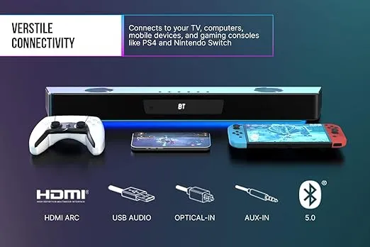 Creative Sound Blaster Katana V2X 5.1 Multi-Channel Gaming Soundbar with Compact Subwoofer, 180W Peak Power, ft Tri-Amplified 5-Driver Design, Super X-Fi Technology, and RGB Lighting