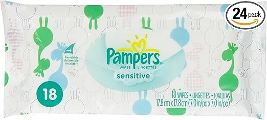 Pampers Sensitive Wipes Convenience Pack 18 Count (Pack of 24)
