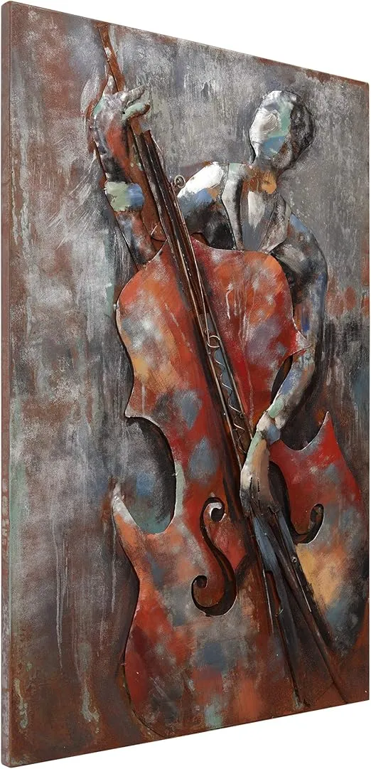 Empire Art Direct The Bassist 3D Metal Wall Art Hand Painted Music Theme Living Room Decorations, 48" x 32" x 2.4", Ready to Hang, Red/Blue/Orange