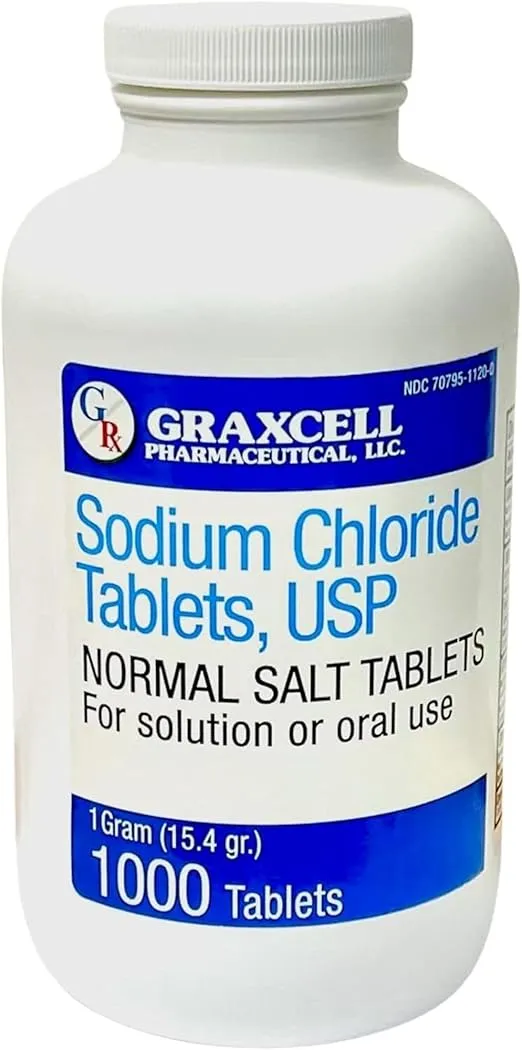 Sodium Chloride Tablets 1gm | Electrolyte Salt Pills for POTS Syndrome and Dysautonomia Support | Rapid Rehydration, Natural Ingredients | (15.4gr.) | 1000 Count | Made in The USA