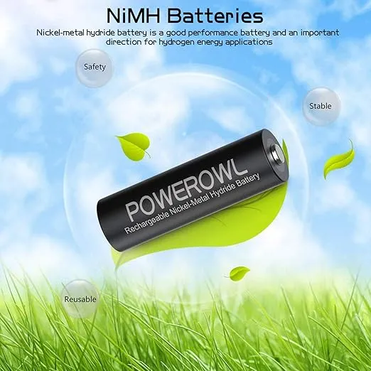 Rechargeable AA Batteries with Charger, POWEROWL 8 Pack of 2800mAh High Capacity Low Self Discharge Ni-MH Double A Batteries with Smart 8 Bay Battery Charger (USB Fast Charging, Independent Slot)