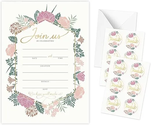 Rileys & Co. Invitation Cards with Envelopes and Bonus Stickers,50 Count, Blank Cards with Envelopes, Anniversery Invitation Cards, Floral Party Invitations for Wedding, Baby Shower, 7x5 Inches