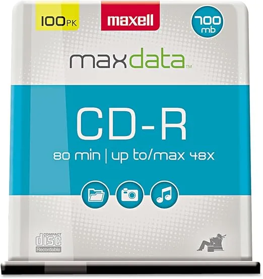 Maxell 648200 CD-R Discs, 700MB/80min, 48x, Spindle, Silver, 100/Pack