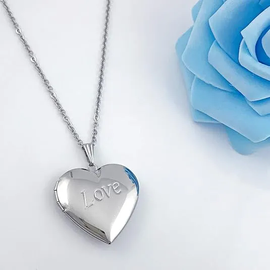 YOUFENG Love Heart Locket Necklace that Holds Pictures Polished Lockets Necklaces Birthday Gifts