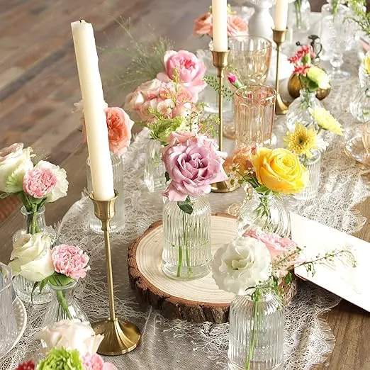 Bud Vases in Bulk 24, Small Glass Vase for Centerpieces, Vintage Vases for Decor, Mini Clear Single Flower Vase Bulk for Wedding Decor Rustic Decorative Christmas Vases Set Home Table Decorations