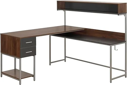 Techni Mobili RTA-737DL Computer Desk, ONE SIZE, Walnut