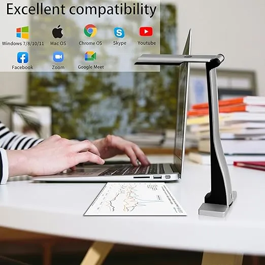 ScannerCam 22 Portable 8.0 MP USB Document Camera with Built-in Mic and LED Light for MAC, PC, Chromebook. Designed for Online Learning, Web Meeting and Document Scanning