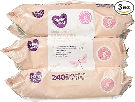 Parents Choice - Baby Wipes - Shea Butter - 3 Packs of 80