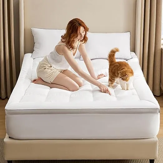 Bedsure Queen Mattress Topper - Soft Extra Thicker Mattress Pad, Quilted Fitted Mattress Topper with 8-21" Deep Pocket, Breathable Fluffy Pillow Top Padded, White (Extra Thicker), 60x80 Inches