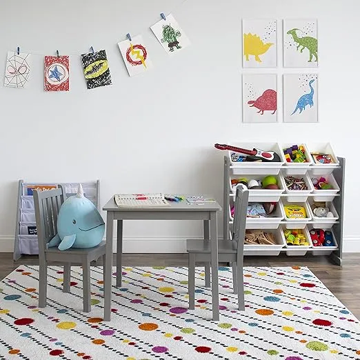 Humble Crew, Grey/White Kids Toy Organizer with 12 Storage Bins, Toddler