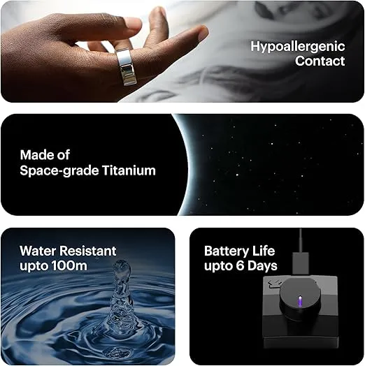 Ring AIR-Smart Ring Health Tracker, Size First Sizing Kit,Sleep Tracker,Smart Ring for Men/Women,Fitness Tracker (Space Silver, 6)