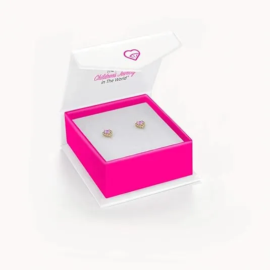14k Yellow Gold 5mm Cubic Zirconia Heart Cluster Screw Backs for Young Girls - Unique Heart Earring Studs for Babies, Toddler to all Little Girls - Lovely & Bright CZ Hearts