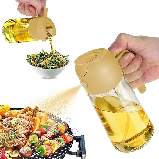 TrendPlain 16oz Olive Oil Dispenser Bottle for Kitchen - 2 in 1 Oil Dispenser and Oil Sprayer for Cooking, Air Fryer, Salad, 470ml Olive Oil Sprayer Yellow