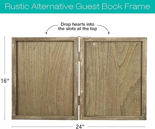 Wedding Guest Drop Top Frame Wedding Guest Book Alternative with 140 Blank Wooden Hearts, a Traditional Guest Book, Picture Frame. Hinged for easy tabletop display (Rustic Brown Wood)