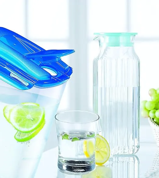 LocknLock Aqua Fridge Door Water Jug with Handle BPA Free Plastic Pitcher with Flip Top Lid Perfect for Making Teas and Juices, 3 Quarts, Blue