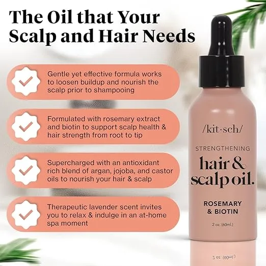 Kitsch Rosemary Oil for Healthy Scalp, Pre Wash Scalp & Hair Oil Infused with Biotin, Hair Strengthening Treatment, Nourishing & Volumizing in Recycled Bottle, 60 mL