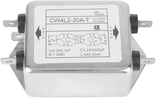 Noise Suppressor Power EMI Filter, 115V/250V 20A 50/60Hz CW4L2-20A T EMI Filter AC High Performance Universal Power Purifier Terminal Single Phase Line Conditioner Module for Household Appliances