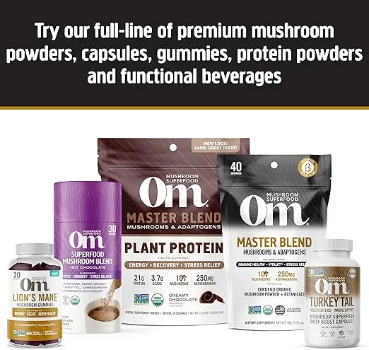 OM Mushroom Superfood | Lion's Mane Gummies | USA Grown Organic Mushrooms |Memory, Focus, Clarity, Nerve Health & Mood Support | 60 Count, 30 Servings Gummy Supplements