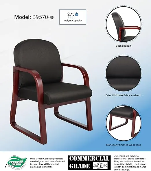Boss Office Products Mahogany Frame Fabric Side Chair in Black