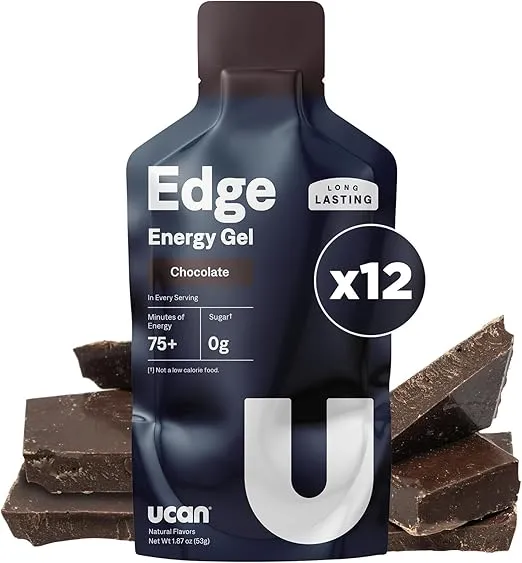 UCAN Edge Energy Gel Shots, Chocolate (12, 2 Ounce Packets) for Running, Training, Workouts, Fitness, Cycling, Crossfit | Sugar-Free, Vegan, & Keto Friendly