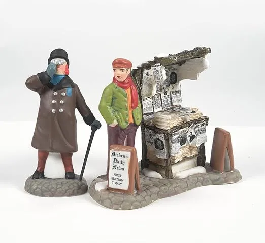Department 56 Dickens' Village London Newspaper Stand Accessory Figurine (Set of 2) , 3.2 Inch