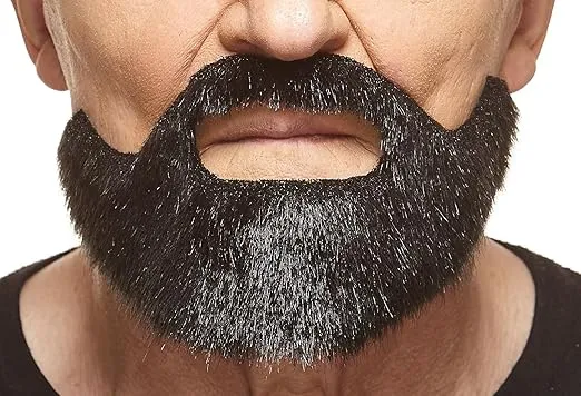 Mustaches Self Adhesive, Novelty, Short Boxed Fake Beard, False Facial Hair, Costume Accessory for Adults, Black Lustrous Color