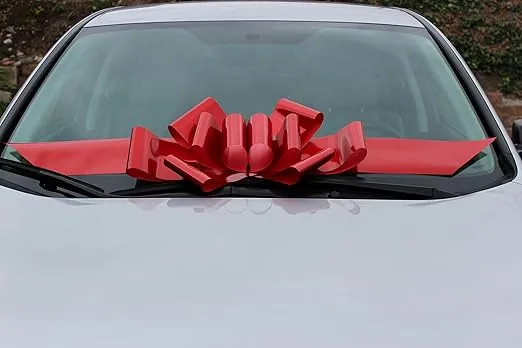 Big Red Car Bow Ribbon - 25" Wide, Fully Assembled Large Gift Decoration, 4th of July, Gift Bow, Birthday, Anniversary, Fundraiser, Christmas, Valentine's Day, President's Day, Memorial Day