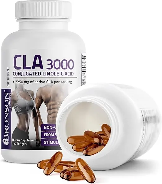 Bronson CLA 3000 Extra High Potency Supports Healthy Weight Management Lean Muscle Mass Non-Stimulating Conjugated Linoleic Acid 120 Softgels