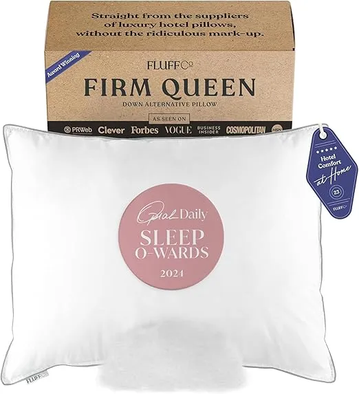 FluffCo Zen Pillow Down Alternative Standard/Queen Size Pillows | Luxury Hotel-Quality Cooling Pillow with Breathable Microfiber Polyester | 300 Thread Count (Standard/Queen Size Firm - Pack of 1)