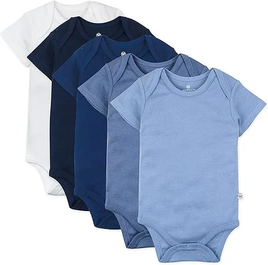 HonestBaby baby-boys 5-pack Short Sleeve Bodysuits One-piece 100% Organic Cotton for Infant Baby Boys, Unisex