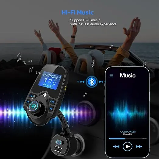 Nulaxy Bluetooth FM Transmitter for Car, Upgraded Manual Power Switch Wireless Car Radio Bluetooth Adapter Supports Hands-Free Calls, USB Fast Charging, microSD Card, Aux Play - KM18 Plus Black