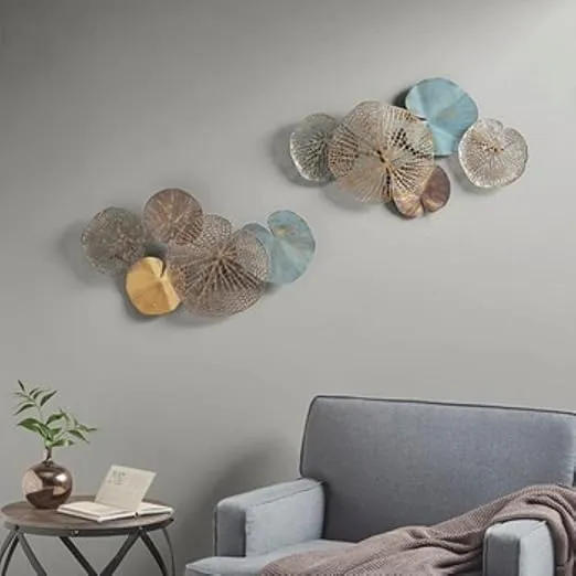 Madsion Park Wall Art Living Room Décor - Lenzie Metal Abstract Coastal Decoration, Home Accent Modern Kitchen Dining Decoration, Ready to Hang for Bedroom, 15.7" W x 26.9" L, Multi 2 Piece
