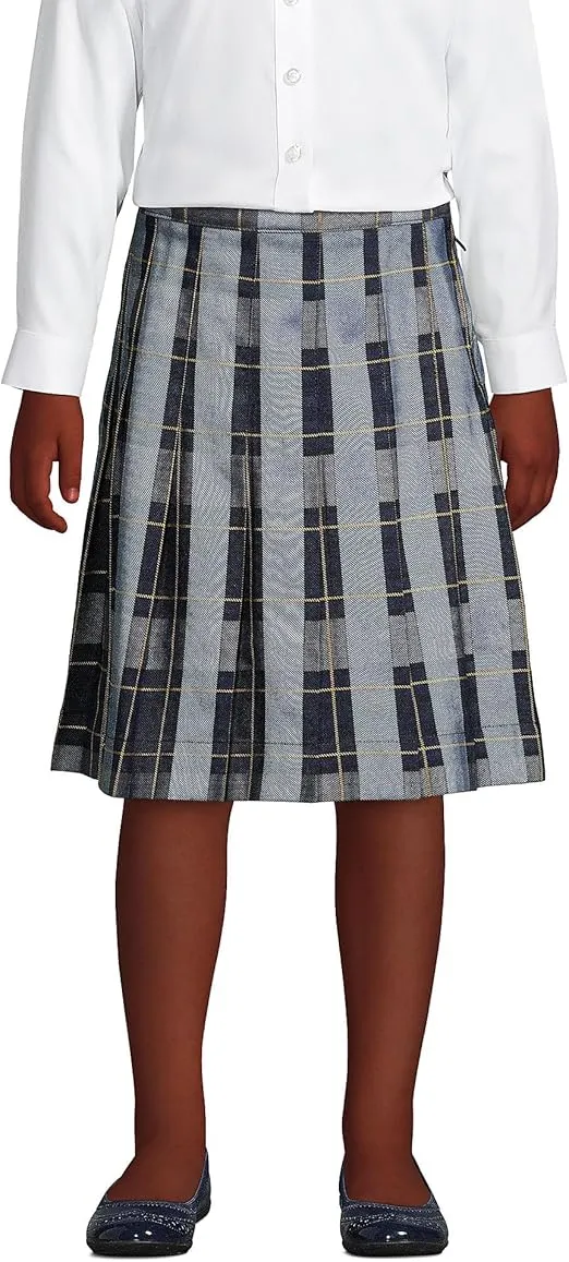 Lands' End School Uniform Girls Plaid Pleated Skirt Below The Knee