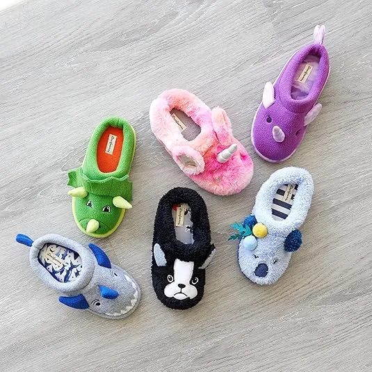 Dearfoams Toddler & Kids' Cute Shark, Cow, Unicorn, Dog, Dinosaur and Animal Critter Slippers