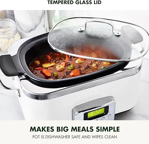 GreenPan Elite 8 - in -1 Programmable 6QT Electric Slow Cooker, Dishwasher Safe Lid & Removable Crock, PFAS-Free Healthy Ceramic Nonstick Multi-Cooker, Sear, Sauté/Brown, Steam Basket, Roast, White