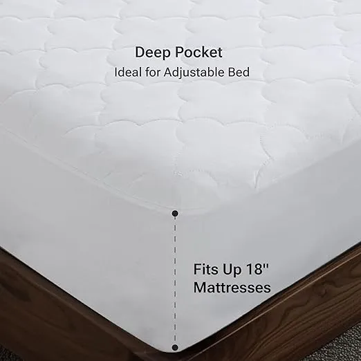 Sleep Philosophy Twin XL Mattress Pad, Cotton Mattress Protector Classic Cloud Quilted Bed Cover, All Natural Breathable Mattress Topper Fitted Pocket Fits Up to 16", Machine Washable, Twin XL White