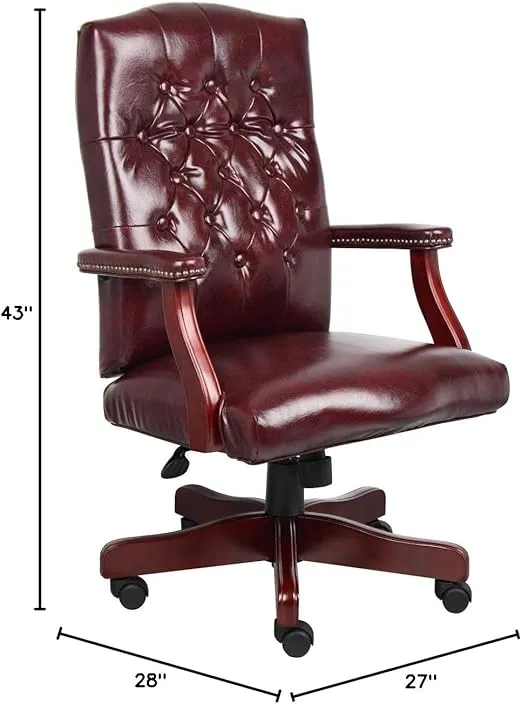 Boss Classic Executive Oxblood Vinyl Chair With Mahogany Finish Frame