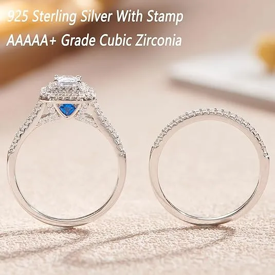 Wuziwen Emerald Wedding Rings for Women Bridal Sets 925 Sterling Silver CZ Cubic Zirconia Size 5-12