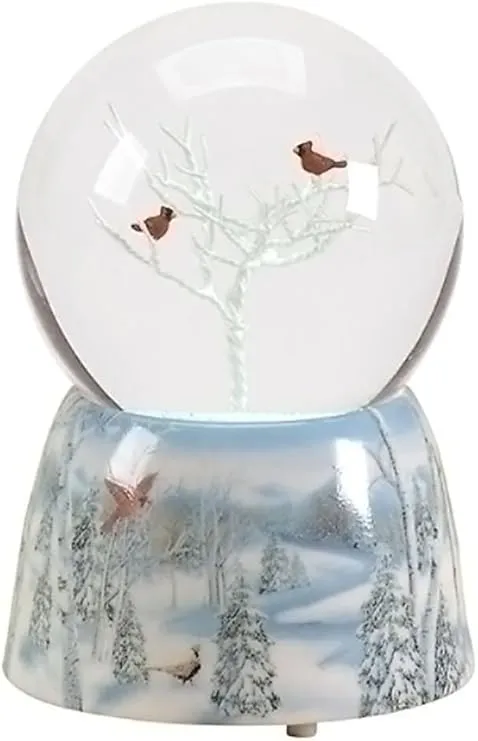 Frosted White Winter Cardinals Musical 5 inch Resin Decorative Snow Globe