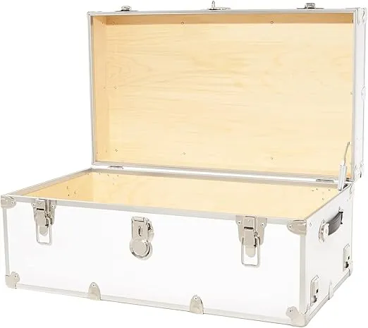 Rhino Trunk & Case Large Leather Embossed Vinyl Trunk, Summer Camp, College, Storage 32"x18"x14" (White)