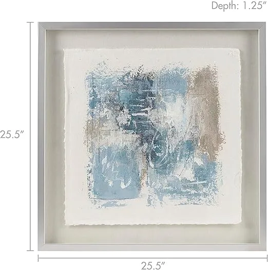Madison Park Handmade Shadow Box Paintings For Wall Decorations, Rice Paper Glass Covered & Silver Framed Abstract Wall Art Decor, Linen, Modern Hallway, Bedroom, Ready To Hang - Blue Ashlar