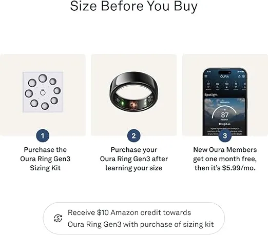 Oura Ring Gen3 Horizon - Black - Size 12 - Smart Ring - Size First with Oura Ring Gen3 Sizing Kit - Sleep Tracking Wearable - Heart Rate - Fitness Tracker - 5-7 Days Battery Life