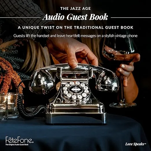 FeteFone The Jazz Age Vintage Audio Guest Book Phone, Unique Voicemail Message Recorder, Guestbook Alternative for Wedding, Bridal Shower, Birthday Party, Baby Shower, Anniversary, Engagement, Chrome