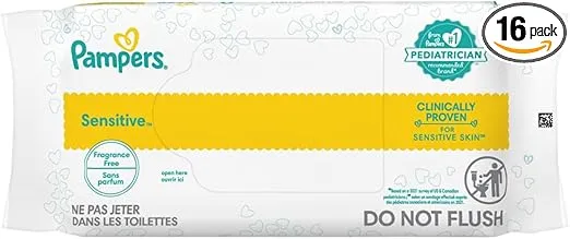 Pampers Sensitive Wipes Convenience Pack 18 CT (Pack of 16)